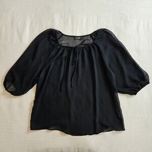 ANA Black Sheer Chiffon Peasant Poet Blouse Shirt Top Women Petite Medium